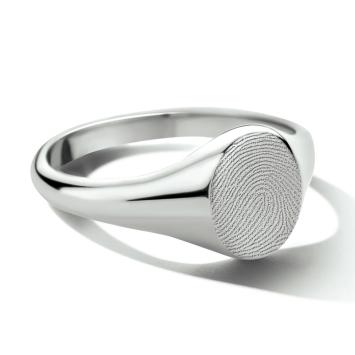 Zilveren zegelring met vingerafdruk in ovaal