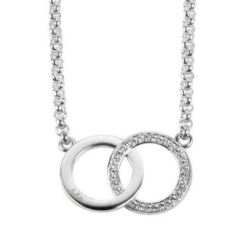 Zilveren hanger met twee cirkels zirkonia's en gravure
